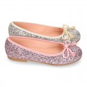 Classic GLITTER girl ballet flats with elastic contour and ribbon.