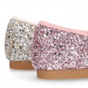 Classic GLITTER girl ballet flats with elastic contour and ribbon.