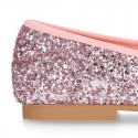 Classic GLITTER girl ballet flats with elastic contour and ribbon.