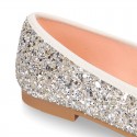 Classic GLITTER girl ballet flats with elastic contour and ribbon.