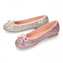 Classic GLITTER girl ballet flats with elastic contour and ribbon.