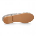 Classic GLITTER girl ballet flats with elastic contour and ribbon.