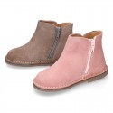 Shiny Suede leather kids ankle boot shoes with GLITTER elastic band and zipper closure.