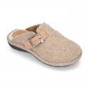 Wool effect OKAA CLOG Home shoes with buckle design.