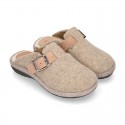 Wool effect OKAA CLOG Home shoes with buckle design.