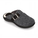 Wool effect OKAA CLOG Home shoes with buckle design.