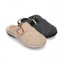 Wool effect OKAA CLOG Home shoes with buckle design.