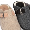 Wool effect OKAA CLOG Home shoes with buckle design.