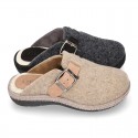 Wool effect OKAA CLOG Home shoes with buckle design.