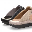 Wool effect OKAA CLOG Home shoes with buckle design.