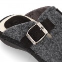 Wool effect OKAA CLOG Home shoes with buckle design.