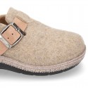 Wool effect OKAA CLOG Home shoes with buckle design.