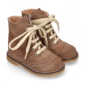 Suede leather kids SPORT Pascuala style ankle boots with mountain soles.