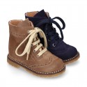 Suede leather kids SPORT Pascuala style ankle boots with mountain soles.