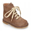 Suede leather kids SPORT Pascuala style ankle boots with mountain soles.