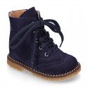 Suede leather kids SPORT Pascuala style ankle boots with mountain soles.