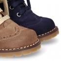 Suede leather kids SPORT Pascuala style ankle boots with mountain soles.