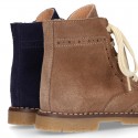 Suede leather kids SPORT Pascuala style ankle boots with mountain soles.