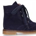 Suede leather kids SPORT Pascuala style ankle boots with mountain soles.