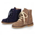 Suede leather kids SPORT Pascuala style ankle boots with mountain soles.