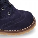 Suede leather kids SPORT Pascuala style ankle boots with mountain soles.