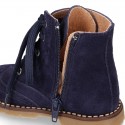 Suede leather kids SPORT Pascuala style ankle boots with mountain soles.