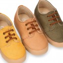 Autumn winter canvas OKAA kids tennis shoes to dress with shoelaces closure in seasonal colors.