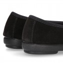 BLACK suede leather Girl Ballet flat shoes with bow.