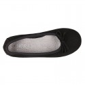 BLACK suede leather Girl Ballet flat shoes with bow.