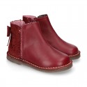 Napa leather kids ankle boot shoes with waves and RIBBON and with zipper closure.