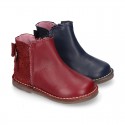 Napa leather kids ankle boot shoes with waves and RIBBON and with zipper closure.