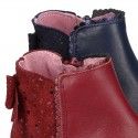 Napa leather kids ankle boot shoes with waves and RIBBON and with zipper closure.