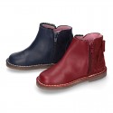 Napa leather kids ankle boot shoes with waves and RIBBON and with zipper closure.