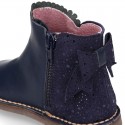 Napa leather kids ankle boot shoes with waves and RIBBON and with zipper closure.