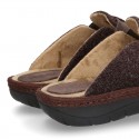 Wool effect dad OKAA CLOG Home shoes with buckle design.