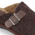 Wool effect dad OKAA CLOG Home shoes with buckle design.