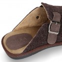 Wool effect dad OKAA CLOG Home shoes with buckle design.