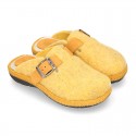 Color Wool effect OKAA CLOG Home shoes with buckle design.