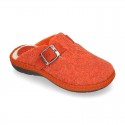 Color Wool effect OKAA CLOG Home shoes with buckle design.