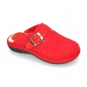 Color Wool effect OKAA CLOG Home shoes with buckle design.