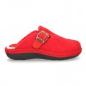 Color Wool effect OKAA CLOG Home shoes with buckle design.