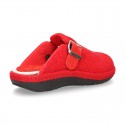 Color Wool effect OKAA CLOG Home shoes with buckle design.