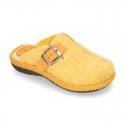 Color Wool effect OKAA CLOG Home shoes with buckle design.