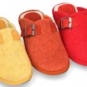 Color Wool effect OKAA CLOG Home shoes with buckle design.