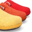 Color Wool effect OKAA CLOG Home shoes with buckle design.