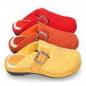 Color Wool effect OKAA CLOG Home shoes with buckle design.