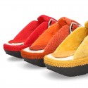 Color Wool effect OKAA CLOG Home shoes with buckle design.