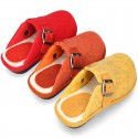 Color Wool effect OKAA CLOG Home shoes with buckle design.