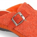 Color Wool effect OKAA CLOG Home shoes with buckle design.