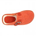 Color Wool effect OKAA CLOG Home shoes with buckle design.